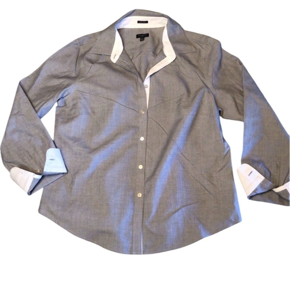 Talbots wrinkle resistant preppy business casual button down shirt size 14p Gray